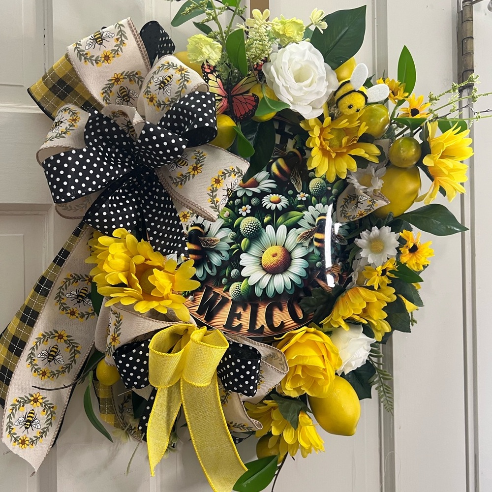 Floral Welcome Wreath with Yellow Accents